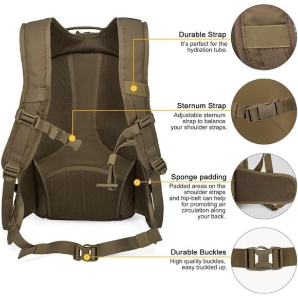 Tactical Backpack 28L Molle Hiking Motorcycle Survival Gear Bag with Straps - Picture 5 of 8
